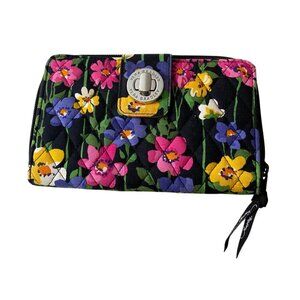 Vera Bradley Wallet Wild Flower Quilted Floral Turnlock Wallet With Zip Pocket